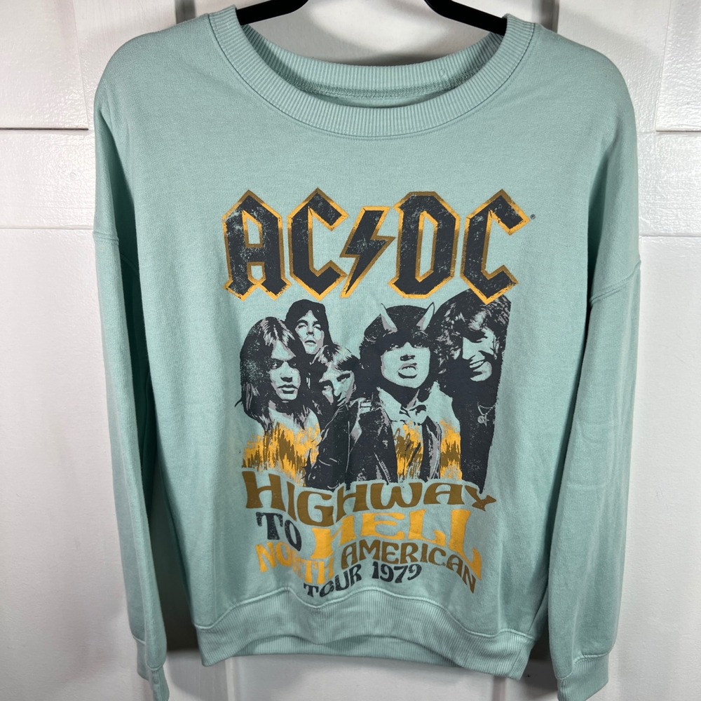 AC/DC Highway To Hell 1979 North American Tour Graphic Sweatshirt Mint Green S